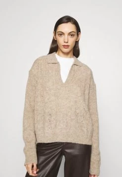 Samsøe Samsøe NETA V-NECK POLO - Jumper - Brown Melange