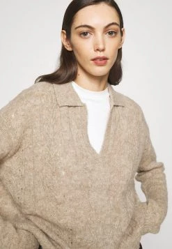 Samsøe Samsøe NETA V-NECK POLO - Jumper - Brown Melange -Samsøe Sales Store afdaf62045e24484bb49261365181a1e